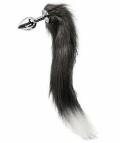 Best Sale 😀 Kinky Tails Vixen Grey Faux Fur Stainless Steel Tail Butt Plug 😉